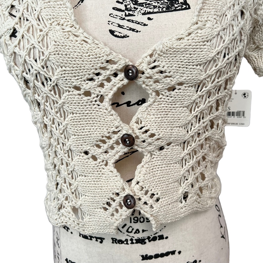 Free people Jilly short sleeve cardigan sweater Ladies size xs Tea cream ecru - Picture 3 of 6
